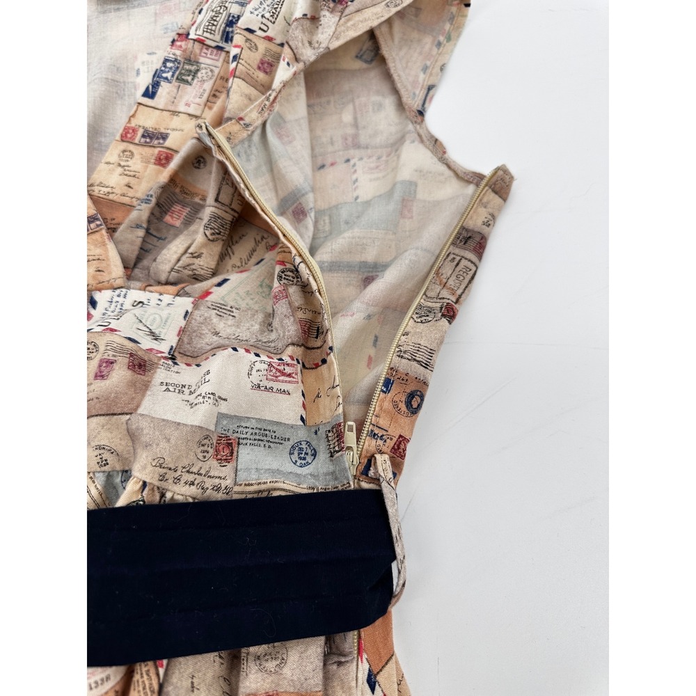 Retrolicious Modcloth Portcard Love Letters Print Dress Womens Small Tan Novelty - Picture 12 of 14